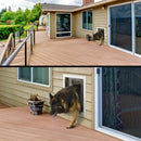 German shepherd coming through a PlexiDor wall mount dog door onto a deck