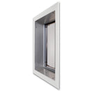 White PlexiDor dog door for walls, angled view showing the tunnel