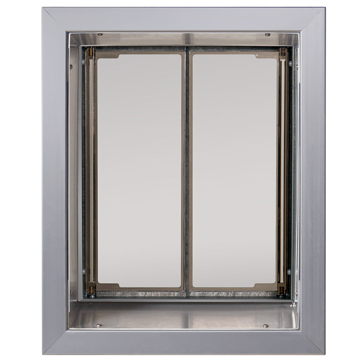 PlexiDor wall dog door in silver with tunnel and dual panels