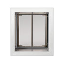 PlexiDor wall mount dog door in white with tunnel kit, front view